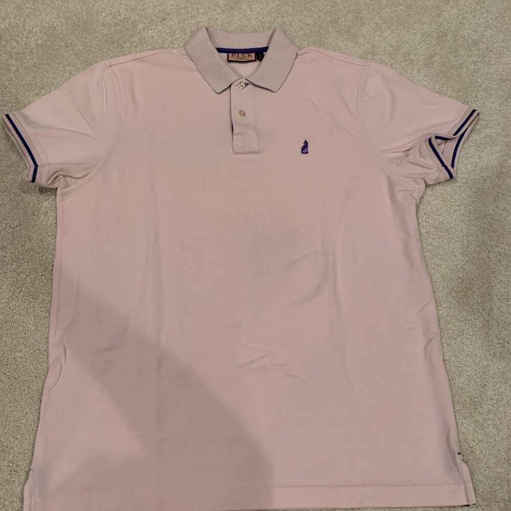 Thomas Pink Polo Shirt Mens Medium Pink Cotton Collared Knit Preppy